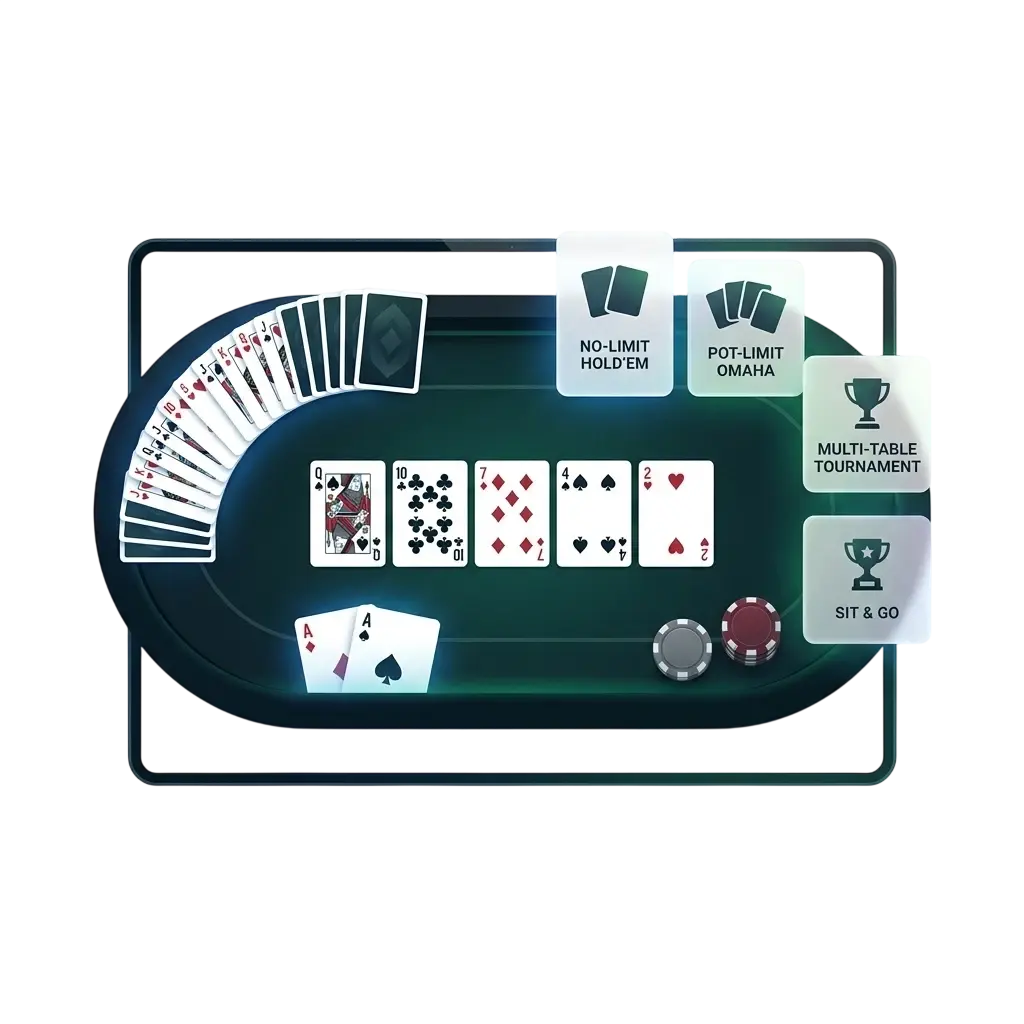 Sala de póker online en Spinanga con mesas de Texas Hold'em y Omaha