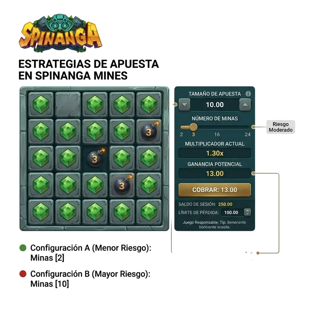 Tablero del juego Mines con casillas y minas
